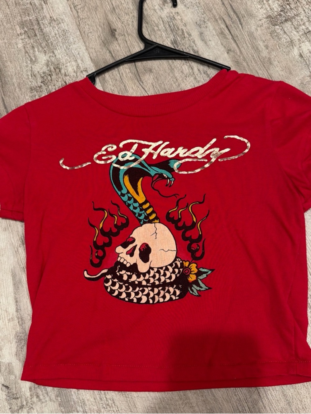 Ed Hardy womans Red Graphic Skull & Snake Tee
